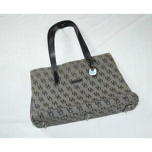 Dooney & Bourke Signature Tote Black Gray Canvas Shoulder Bag Handbag Purse